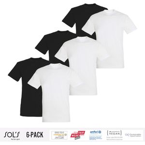 6 Pack Sol's Heren T-Shirt 100% biologisch katoen Ronde hals Zwart en Wit Maat XXL