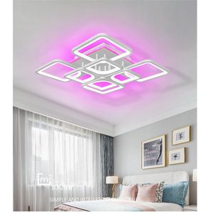 LuxiLamps - LED Bluetooth 4x4 RGB - Plafondlamp Met Afstandsbediening - Smart lamp Wit - Dimbaar Met App - Woonkamerlamp - Moderne lamp - Plafoniere