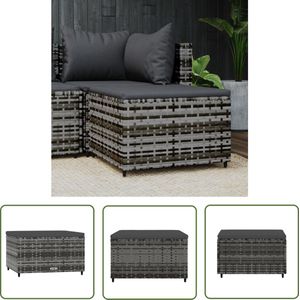 The Living Store Voetensteun met kussen poly rattan grijs - Voetenbank - Tuinstoel - Lounge Stoel - Outdoor Furniture - Patio Set