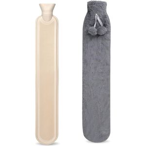 Lange warmwaterkruik 2 liter met pluizige hoes - 73 cm warmwaterzak voor nek, taille en buik