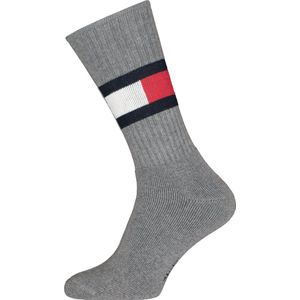 Tommy Hilfiger Flag Socks (1-pack) - unisex sportsokken katoen - grijs melange - Maat: 35-38