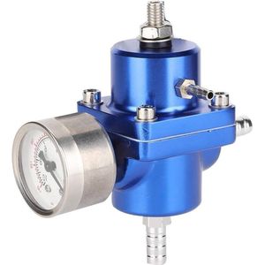 Universele brandstofdrukregelaar - blauw - met manometerslang - verstelbaar 0-140psi - aluminiumlegering .