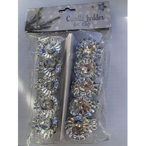 Kerstboomkaarshouders zilver- 10 stuks - kerst - kerstboom - kerstboomkaarsjes