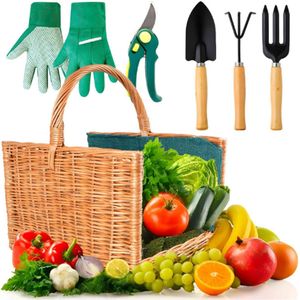 Set Met Ergonomisch Tuingereedschap – Wilgen Mand – Inclusief Tuingereedschap – 35x22x29 cm