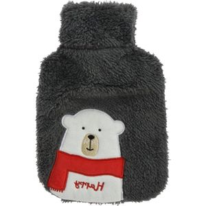 Warmwaterkruik pluche overtrek schattig diermotief ijsbeer 28x18cm 0.85 liter .