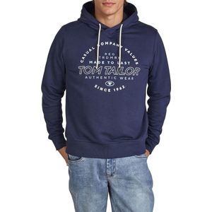Tom Tailor Heren trui Printed Hoodie regular fit Blauw XL Volwassenen