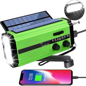 Noodradio Solar Opwindbaar - 5000 mAh - Radio op Batterijen - Solar Powerbank - Noodradio Opwindbaar - Noodpakket - Dynamo Solar - Survival Radio - Groen