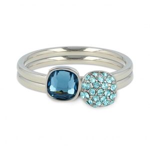 My Bendel - Set van twee zilverkleurige ringen met saffier en aqua zirkonia - Mooie ringenset van twee zilverkleurige ringen met saffierblauw en aqua zirkonia - Met luxe cadeauverpakking