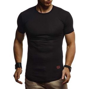 Zomer-T-shirt voor heren met ronde hals, slimfit, katoenaandeel, cool wit zwart basic heren-T-shirt, korte mouwen, lang - Zwart - M