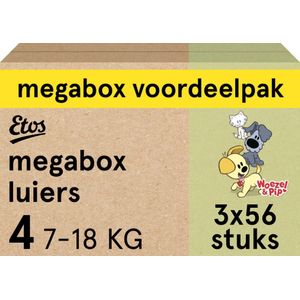 Etos Woezel & Pip Luiers Maxi Maat 4 - 7-18 kg - Maandbox - 168 stuks (3 x 56 stuks)