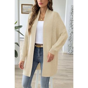 ASTRADAVI Dames Mode - Mooi ribgebreid vest - Warme en comfortabele lange cardigan - One Size - Beige