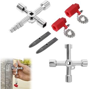 Universele sleutel, schakelkastsleutel, multifunctionele sleutel, 4-voudige multifunctionele sleutel, schakelkastsleutel, praktische multifunctionele kruissleutel, 4-voudige nutssleutel, schakelkastsleutel