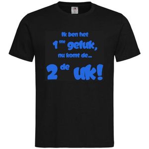 Shirt Aankondiging zwangerschap Ik ben het 1ste geluk, nu komt de ... 2de uk! | korte mouw | zwart/blauw | maat 122/128 zwangerschap aankondiging bekendmaking Baby big sis bro sister brother Grote Zus Broer