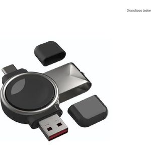 Kuulaa - Powerbank - Apple Watch – Zwart - Lader – USB-C - USB-A - Apple Watch Oplader - Draadloze Snellader – 3 Watt - Sleutelhanger