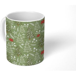 Mok - Koffiemok - Kerst - Patroon - Groen - Kerstboom - Mokken - 350 ML - Beker - Koffiemokken - Theemok - Kerstmok - Kerstkadootjes - Kerstkado vrouw en man - Kerstcadeautjes klein - Kerstbeker