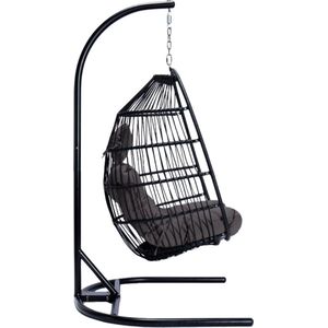 Hangstoel Arenal - Met aluminium frame - Inklapbare cocoon - Inclusief grijs kussen - Zwart