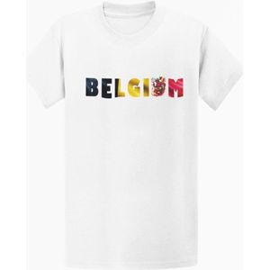 Belgium T-shirt – Zwart Geel Rood Letters - Patriottisch België Fan Shirt - Wit Maat M