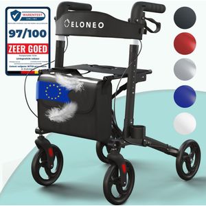 ELONEO - Rollator - Zwart - Lichtgewicht en Opvouwbaar - Met Rugleuning en Tas