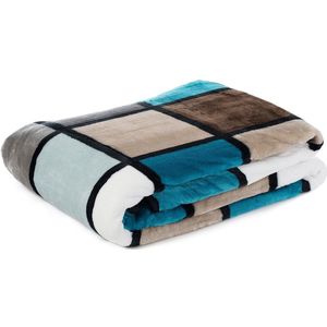 Knuffeldeken - Aquablauw/Taupe/Petrolblauw - 150 × 220 cm - 100% Polyester