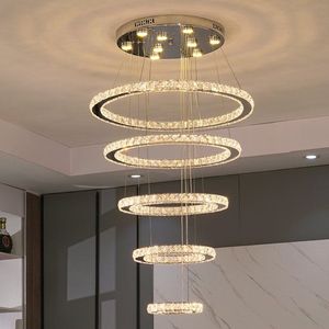 Kristallen Hanglamp - 5 Ringen Kroonluchter - Crystal Led Hanglamp - 3 Kleuren - Woonkamerlamp - Moderne lamp - Hanglamp