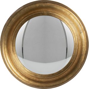 HAES DECO - Bolle ronde Spiegel - Kleur Goudkleurig - Formaat Ø 34x4 cm - Materiaal Hout / Glas - Wandspiegel, Spiegel rond, Convex Glas