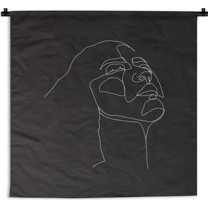 Wandkleed Line-art Vrouwengezicht - 4 - Illustratie bovenkant vrouwengezicht op een zwarte achtergrond Wandkleed katoen 150x150 cm - Wandtapijt met foto