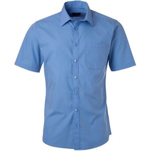 James and Nicholson Herenshort Poplin Shirt met korte mouwen (Aqua Blauw)