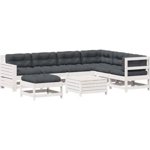 vidaXL - 8-delige - Loungeset - met - kussens - massief - grenenhout - wit