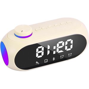 Bedside Alarm Clock with Adjustable LED Display Night Light USB Rechargeable Bluetooth Speaker FM Radio Dual Alarm for Bedroom (Beige)