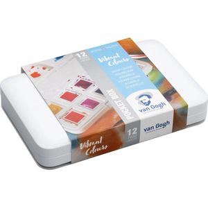 Van Gogh aquarelverf pocketbox 12 napjes met penseel - levendige kleuren