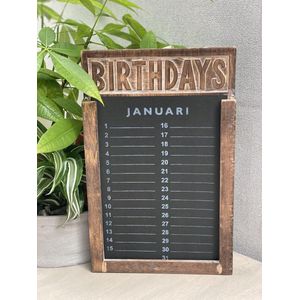 Houten verjaardagskalender naturel wash  35 cm. Met  Losse vellen kalender