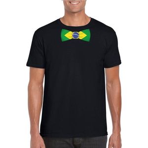 Zwart t-shirt met Braziliaanse vlag strikje heren - Brazilie supporter S