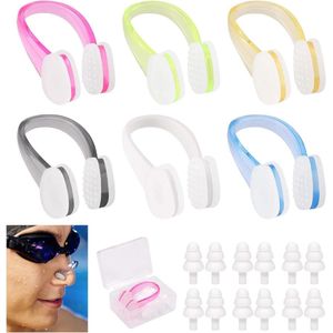 Brenzoos - Neusklem voor zwemmen 6 stuks - Siliconen neusklem met oordopjes - Zwemtraining neusbescherming - Waterdichte neusclip met opbergdoos - Kinderen en volwassenen - Zwemaccessoires