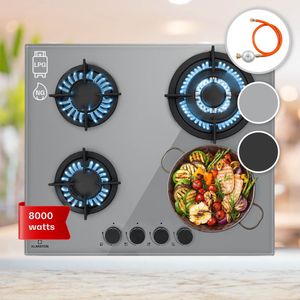 Klarstein Firetale Gaskookplaat - 4-pits - Zelfvoorzienend - 60 cm - Inbouw - Aluminium branders - Aardgas/Propaangas - Veiligheidsventiel - Automatische uitschakeling - Gietijzeren pannendrager - Grijs