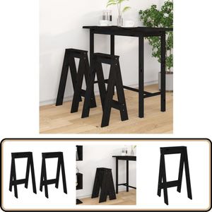 vidaXL Krukken - 2 stuks - Massief Grenenhout - Zwart Barkrukken - Rustiek Meubilair - Granenhouten Meubels - Zwarte Barkrukken - Keukenstoelen