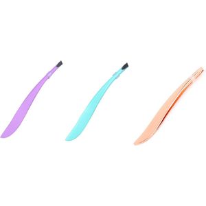 3 Stuks Curved Pincet Set – RVS – Lila, Mint, Roségoud