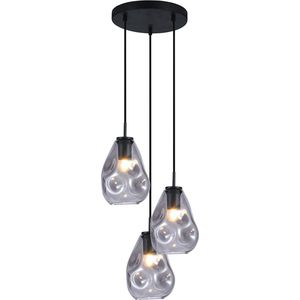 Olucia Evito - Design Hanglamp - 3L - Glas/Metaal - Grijs;Zwart - Rond - 36 cm