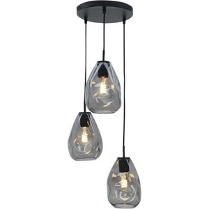 Olucia Evito - Design Hanglamp - 3L - Metaal/Glas - Grijs;Zwart - Rond - 36 cm