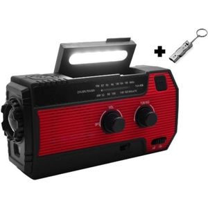 Noodio noodradio Solar Opwindbaar en Batterij - Inclusief Noodfluitje - Noodpakket - Draagbare Survival Radio - 4000 mAh - Powerbank Zonneenergie - Bouwradio - Zaklamp – Rood