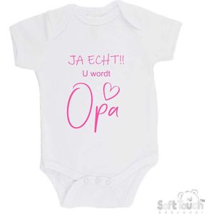 100% katoenen Romper ""JA ECHT!! U wordt Opa"" Unisex Katoen Wit/roze Maat 62/68