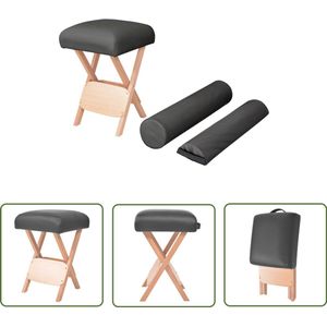 vidaXL Massagetafel - Massagekruk - Massagekruk met 12 cm dikke zitting 2 bolsters inklapbaar zwart - Ergonomische Stoel - Zithoogte - Pvc Materiaal