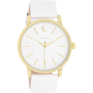 OOZOO Timepieces - Goudkleurige horloge met witte leren band - C11156