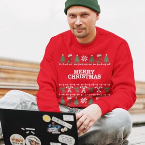 Kersttrui Candy Cane - Met tekst: Merry Christmas - Kleur Rood - ( MAAT XS - UNISEKS FIT ) - Kerstkleding voor Dames & Heren