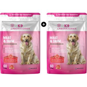 K9 Laboratories - Maag & Darm - Probiotica - Supplement - voor honden - Duo pak - 120 stuks - tegen braken - diarree - buikpijn - jeuk - ondersteunt darmflora en spijsvertering - hond darmflora