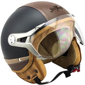 SOXON SP-326 Urban Zwart jethelm M Medium 57-58cm hoofdomtrek, met vizier, motorhelm, scooterhelm, open jet helm voor dames, heren voor motor en scooter