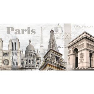 Dibond - Stad / Parijs - Collage Paris in beige / wit / zwart / taupe - 40 x 80 cm.