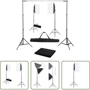 The Living Store Softbox Studioset - Achtergrondset 300 x 300 cm - Verstelbaar - Inclusief 2 Softboxen en 4 Statieven