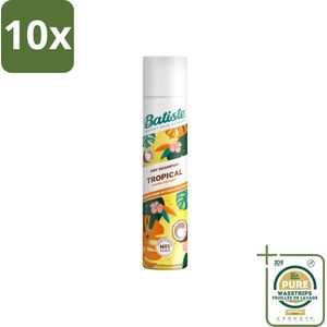 10 x Batiste - Tropical - Droogshampoo - Tropische Geur - Verfrist en Stylet - 200ml - Grootverpakking - Droogshampoo - Tropische Geur - Fris Haar - Vet Haar - Volume Haar