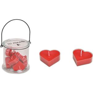 10x Rode hartjes theelichtjes / kaarsjes met theelichthouder 13 cm - Huwelijk - Bruiloft - Valentijn - Waxinelichtjes in potje