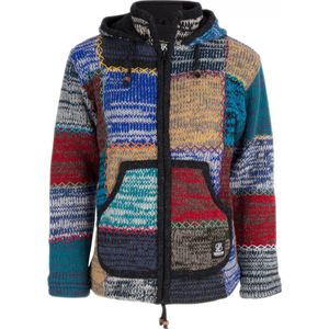 Gebreid Wollen Dames Vest van Schapenwol met Polyester Fleece voering en afneembare capuchon - SHAKALOHA - W Patch ZH FadeMulti M